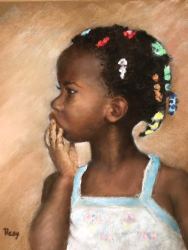 Drawing titled "Enfant africaine" by Résy, Original Artwork, Pastel