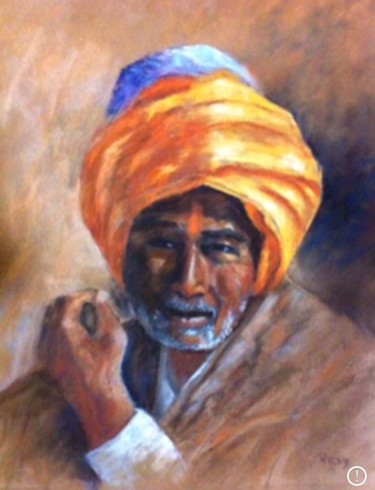 Desenho intitulada "Indien au turban ja…" por Résy, Obras de arte originais, Pastel