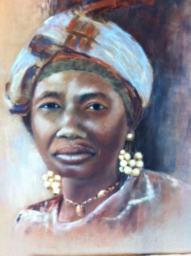 Drawing titled "Femme africaine" by Résy, Original Artwork, Pastel