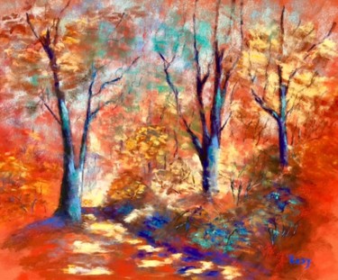 Desenho intitulada "Sous bois rouge" por Résy, Obras de arte originais, Pastel