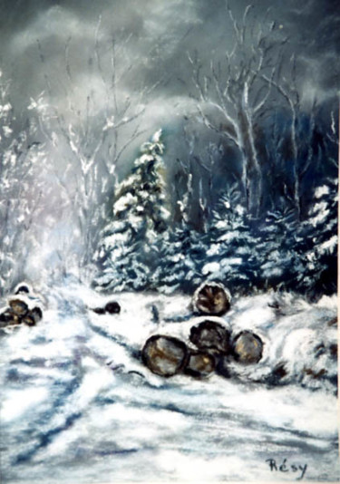 Dessin intitulée "Neige dans le jura" par Résy, Œuvre d'art originale, Pastel