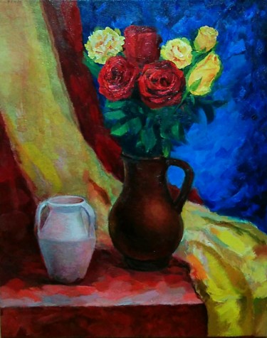 Peinture intitulée "натюрморт с розами" par Ivan Solomatin, Œuvre d'art originale, Huile
