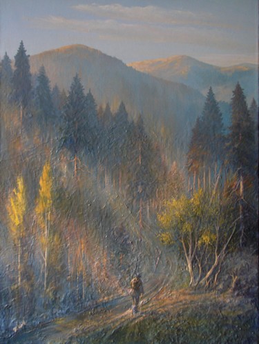 Painting titled "лісник" by Vasil Tsikaliuk, Original Artwork