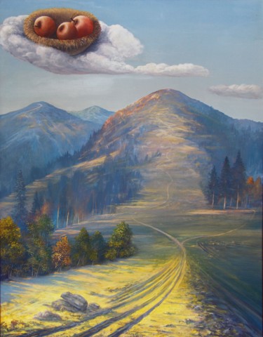 Malerei mit dem Titel "Гніздо на небі" von Vasil Tsikaliuk, Original-Kunstwerk