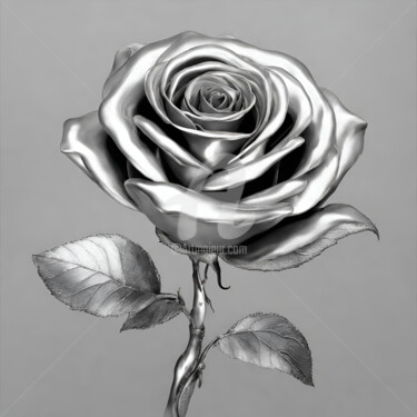 Arts numériques intitulée "silver rose flower" par Reskatorsilver, Œuvre d'art originale, Impression numérique