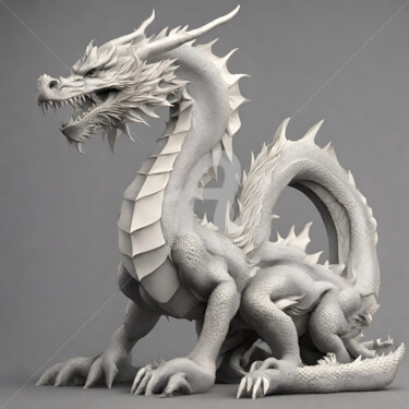 Цифровое искусство под названием "White Dragon" - Reskatorsilver, Подлинное произведение искусства, Цифровая печать