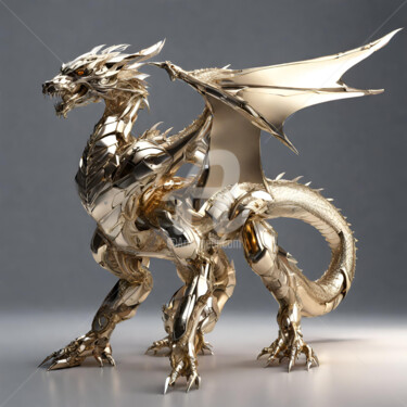 Digitale Kunst getiteld "Gold Dragon" door Reskatorsilver, Origineel Kunstwerk, Digitale afdruk