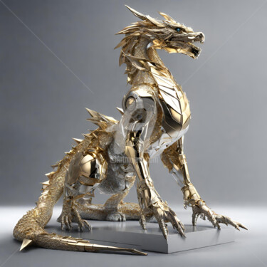 Digital Arts titled "Dragon - Gold and d…" by Reskatorsilver, Original Artwork, Digital Print