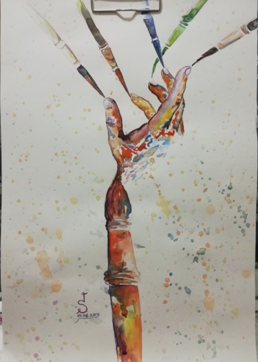 Pintura intitulada "El" por İShak Şafak, Obras de arte originais, Aquarela