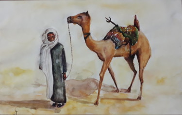 Peinture intitulée "DEVE VE SAHİBİ" par İShak Şafak, Œuvre d'art originale, Aquarelle