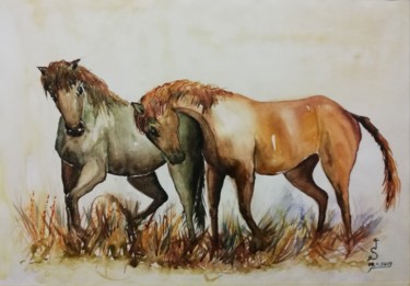 "Atlar" başlıklı Tablo İShak Şafak tarafından, Orijinal sanat, Suluboya