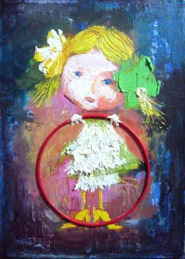 Картина под названием "Девочка с обручем" - Andro Khani, Подлинное произведение искусства, Масло
