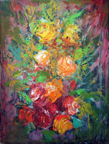 Картина под названием "Розы" - Andro Khani, Подлинное произведение искусства, Масло