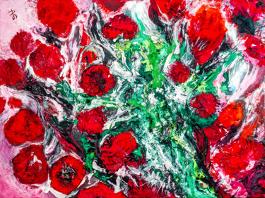 Schilderij getiteld "Indian Roses. Origi…" door Retne, Origineel Kunstwerk, Olie