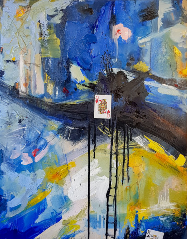 Painting titled "Blue Orange-Scene-1…" by Retne, Original Artwork, Oil