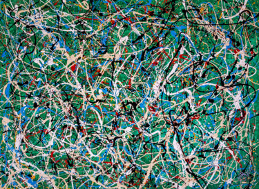 - Pagi N-17 - (W)130x(H)95 cm. Style of JACKSON POLLOCK Pittura intitolato "- Pagi N-17 - (W)13…" da Retne, Opera d'arte originale, Smalto