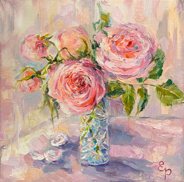 Delicate roses for girls. Картина под названием "Delicate roses for…" - Elena Reutova, Подлинное произведение искусства, Масло Установлен на Деревянна…