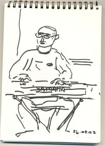 Drawing titled "itai making music" by Reuven Dattner, Original Artwork
