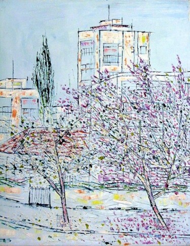 Painting titled "urbanic spring" by Reuven Dattner, Original Artwork
