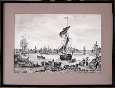 Dessin intitulée "Port des Sables d'O…" par Joël Le Jeune, Œuvre d'art originale
