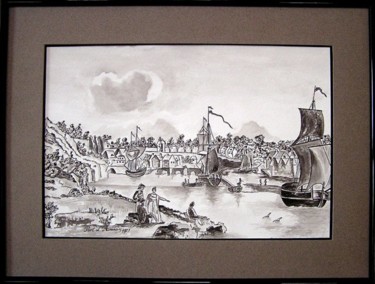 Dessin intitulée "Port d'Auray 1827" par Joël Le Jeune, Œuvre d'art originale