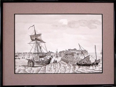 Dessin intitulée "Port d'Oléron 1827" par Joël Le Jeune, Œuvre d'art originale