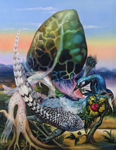 Malerei mit dem Titel "Synchrony" von Reydel Espinosa Fernandez, Original-Kunstwerk, Öl