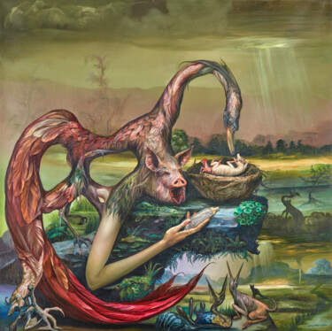 Картина под названием "The Birth" - Reydel Espinosa Fernandez, Подлинное произведение искусства, Масло Установлен на Деревян…