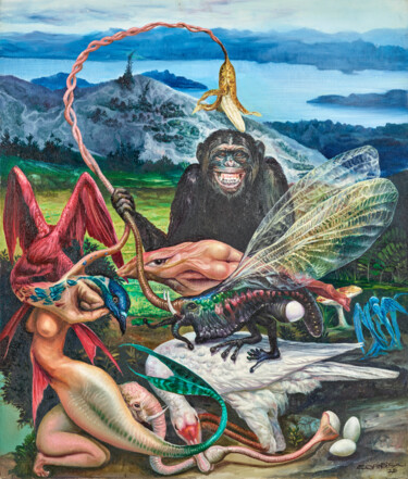 Painting titled "The Monkey’s Banana" by Reydel Espinosa Fernandez, Original Artwork, Oil