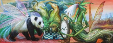 Pintura intitulada "Victorious Panda" por Reydel Espinosa Fernandez, Obras de arte originais, Óleo