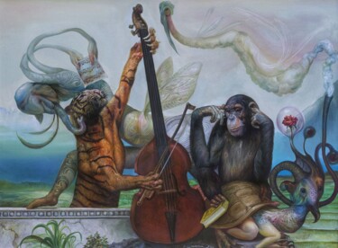 Painting titled "Lullaby for the Mon…" by Reydel Espinosa Fernandez, Original Artwork, Oil