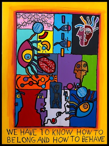 Schilderij getiteld "belong and behalf" door Reyolenjoy, Origineel Kunstwerk, Acryl Gemonteerd op Frame voor houten brancard