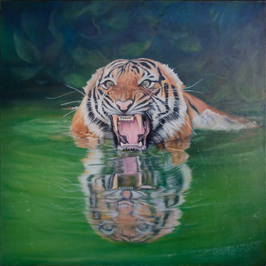 Painting titled "Bengal Tiger" by Reza Davatgar, Original Artwork, Oil