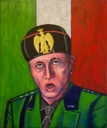 Malerei mit dem Titel "the shitty fascist!" von Reza Davatgar, Original-Kunstwerk, Acryl