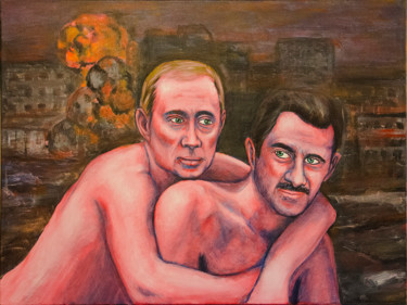 Painting titled "hot friendship!" by Reza Davatgar, Original Artwork, Acrylic