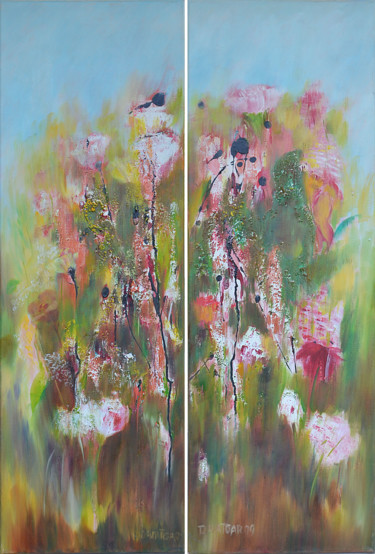 Schilderij getiteld "Flower meadow - abs…" door Reza Davatgar, Origineel Kunstwerk, Acryl