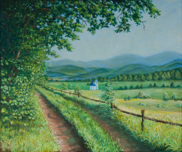 Malerei mit dem Titel "sommer feld grün hü…" von Reza Davatgar, Original-Kunstwerk, Öl