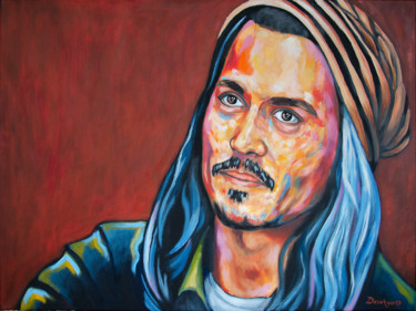 Painting titled "Johnny Depp" by Reza Davatgar, Original Artwork, Oil