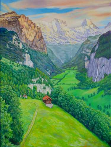 Schilderij getiteld "Alpen" door Reza Davatgar, Origineel Kunstwerk, Olie