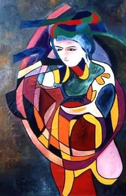 Peinture intitulée "Femme le Kimono" par Ahmed Rezgui, Œuvre d'art originale