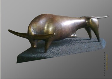 Sculpture titled "70x27x20-bull-bronz…" by Rezo Khasia, Original Artwork, Casting