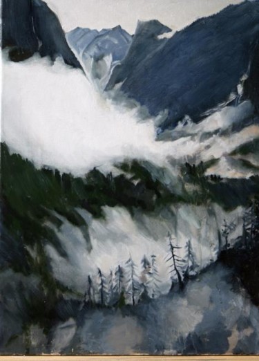 Painting titled "Moutains & White Cl…" by Gennadi Finkelstein (rfmetro), Original Artwork, Oil