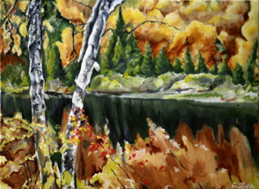 Painting titled "forest-lake.jpg" by Gennadi Finkelstein (rfmetro), Original Artwork, Oil