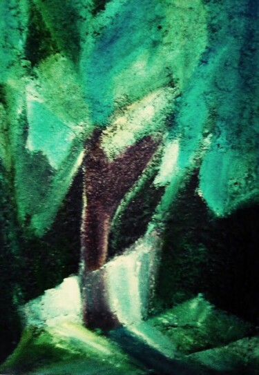 Pintura titulada "L'arbre dans la nuit" por Romuald, Obra de arte original, Oleo Montado en Bastidor de camilla de madera