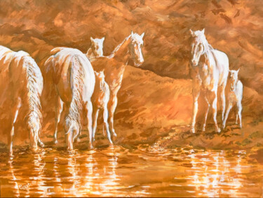 Painting titled "Ghost Pony Morning" by Ritch Gaiti, Original Artwork, Oil