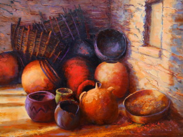 Pots in Light and Shadow Peinture intitulée "Pots in Light and S…" par Ritch Gaiti, Œuvre d'art originale, Huile