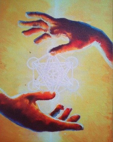 Schilderij getiteld "Power metatron cube" door Rhagara, Origineel Kunstwerk, Acryl