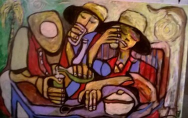 Pintura intitulada "amigos no bar" por Rhandal Oliveira, Obras de arte originais, Acrílico