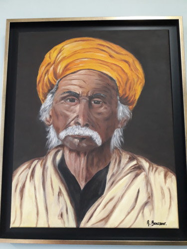 Peinture intitulée "Le vieil homme au t…" par Rhila Boussour, Œuvre d'art originale, Huile