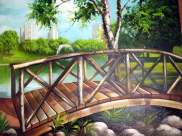 Painting titled "Parque Flamboyant" by Rhisia Souza, Original Artwork, Ink